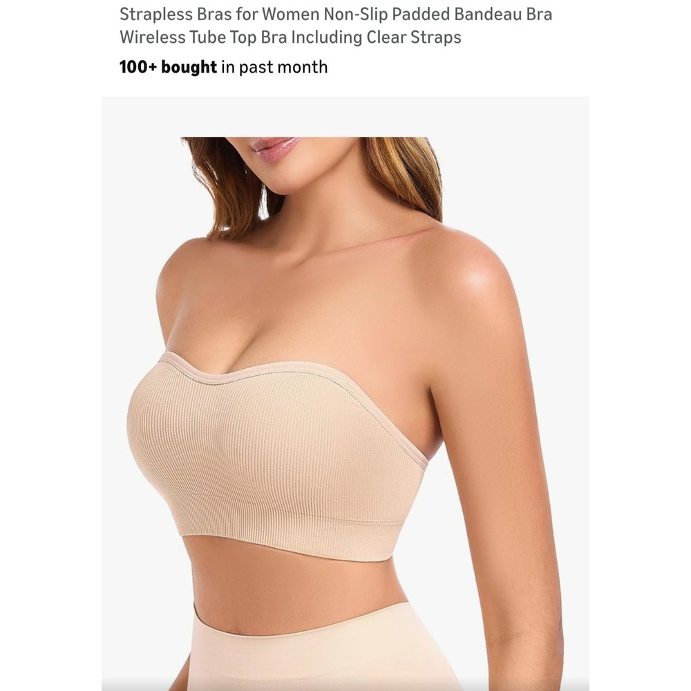 Finduself Strapless Padded Bandeau Bra Wireless Tube‎ Top Clear Straps